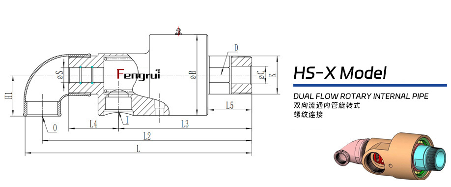 HS-X型旋转接头 尺寸图纸 冷却水旋转接头-丰瑞机械